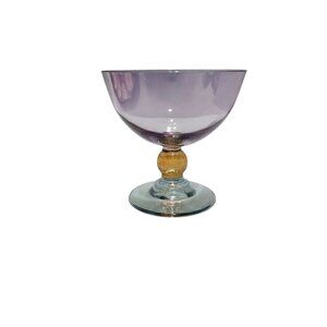 Vintage Purple Glass Coupe 5" Amber Stem Mila Int. Italy amethyst drinkware